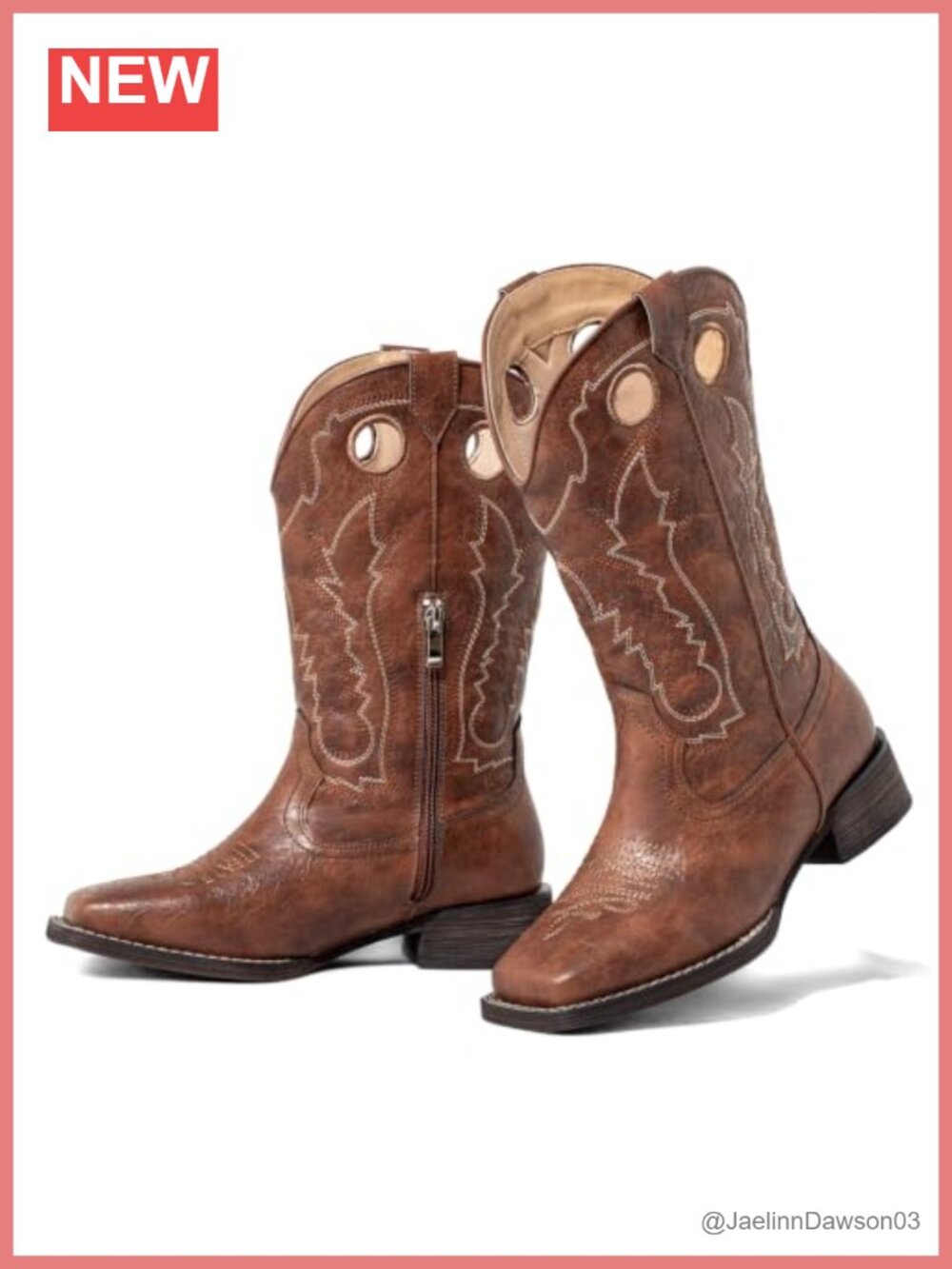Wide Calf Cowboy Boots Western Embroidered Mid Calf Chunky Heel Square Toe